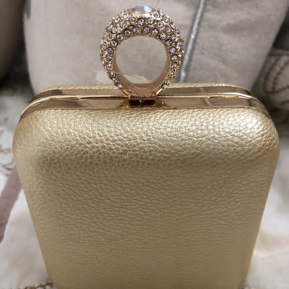 Gold Jeweled Evening Mini Bag with Ring - Picture 1 of 4